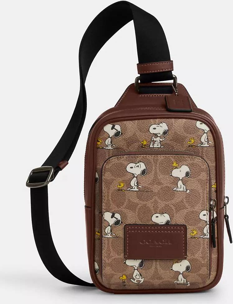 Sling bag Coach Coach Racer Sling Pack In Signature Canvas With Snoopy Print - Brown