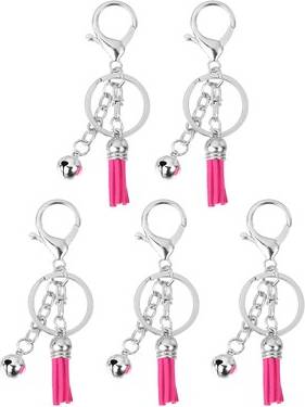 Uxcell Tassel Keychain 4 Inch Pendant Rings With Bell - Rose Red