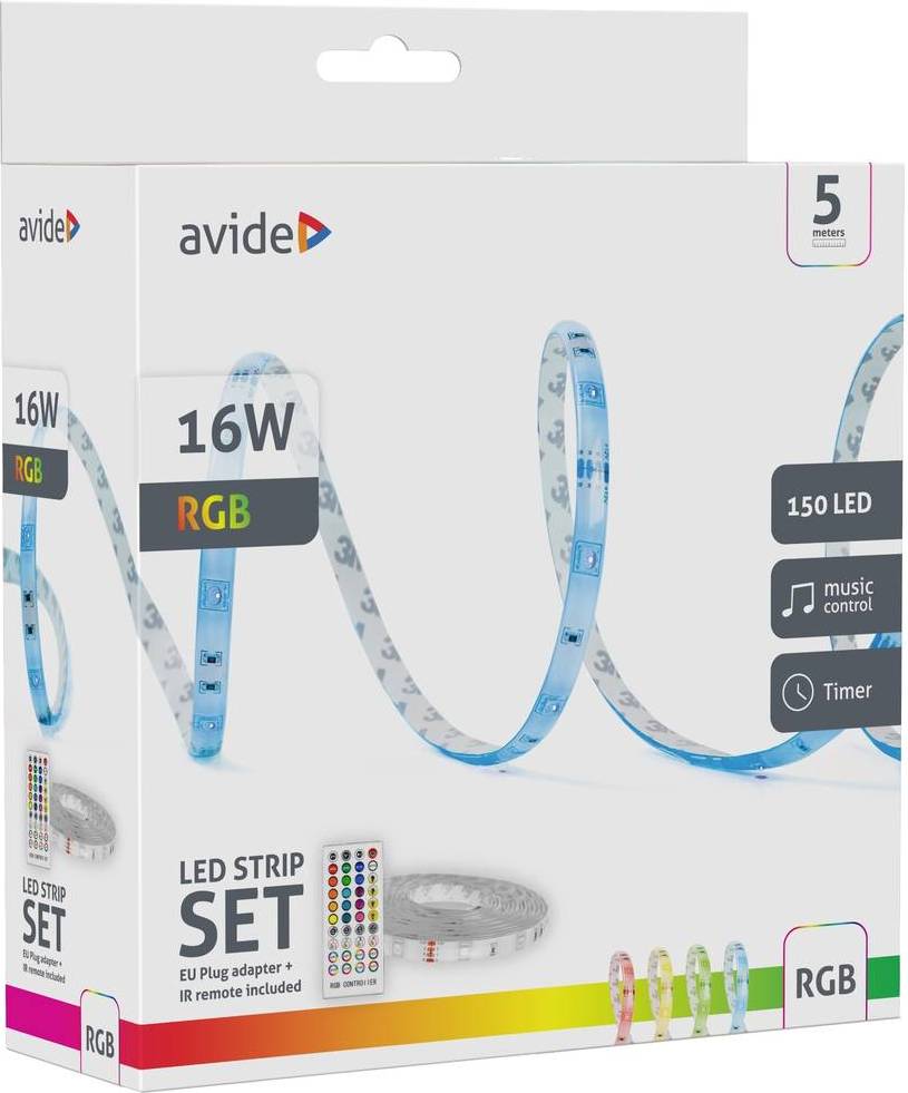 Avide Strip Kit IP65 150LED RGB 16W LED bånd