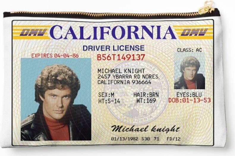 WHIBOS Michael Knight Driver License Knight Rider Cosmetic Organizer