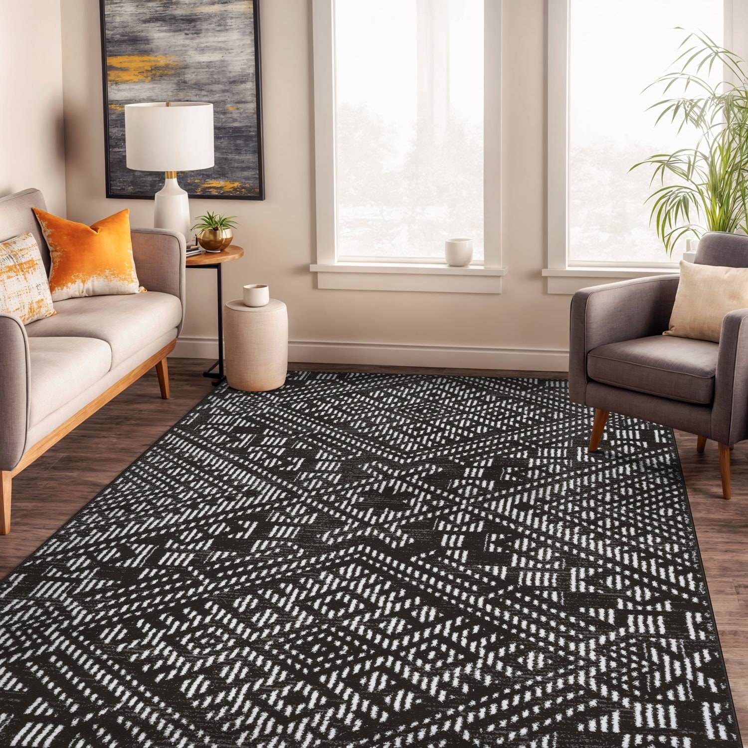 World Rug Gallery Black Ivory Tribal Pattern Area