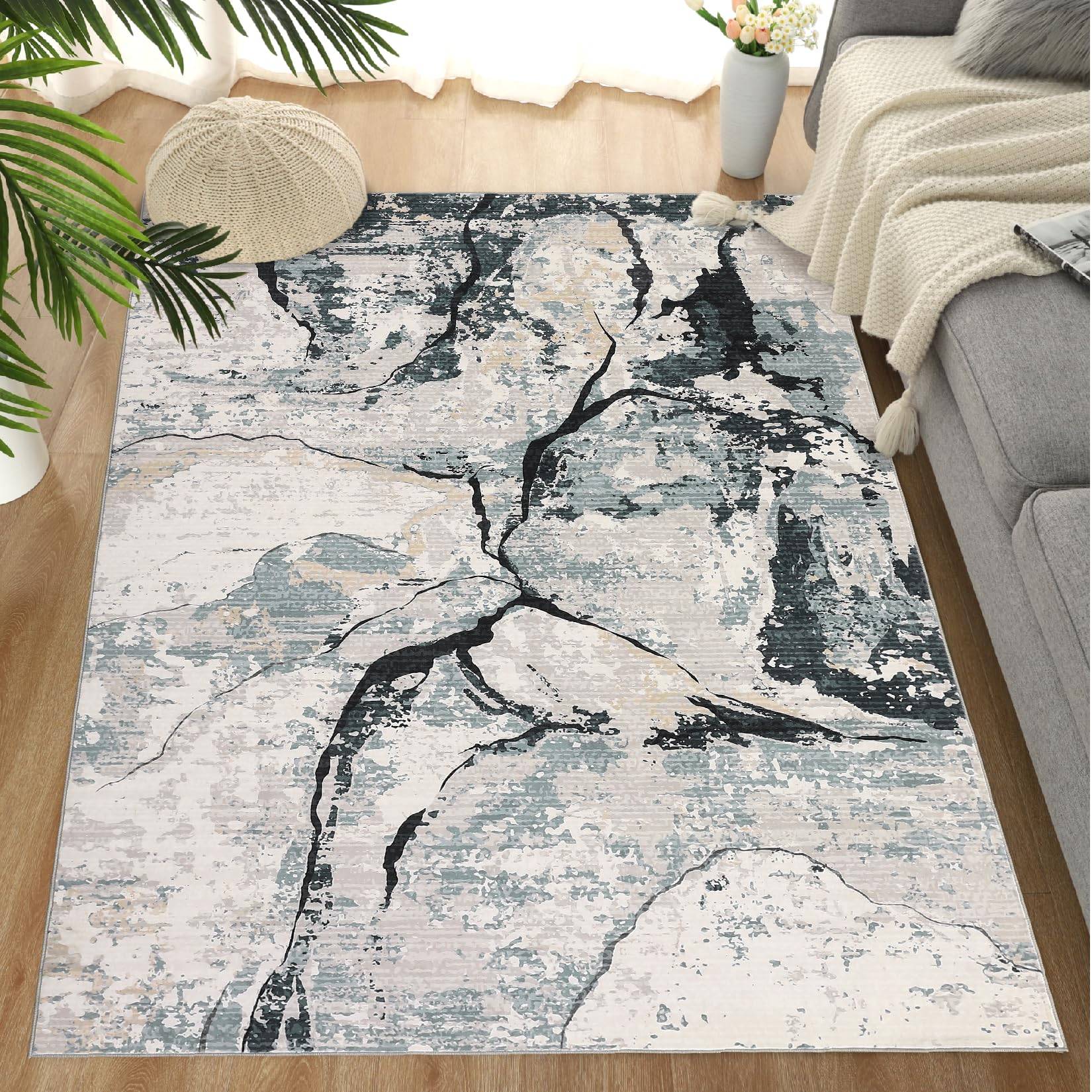 Washable rugs Garvee Abstract Blue 8x10 Washable Rugs