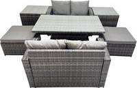 Height adjustable deck Fimous 6-Seater Height Adjustable Rising Table Patio Dining Set
