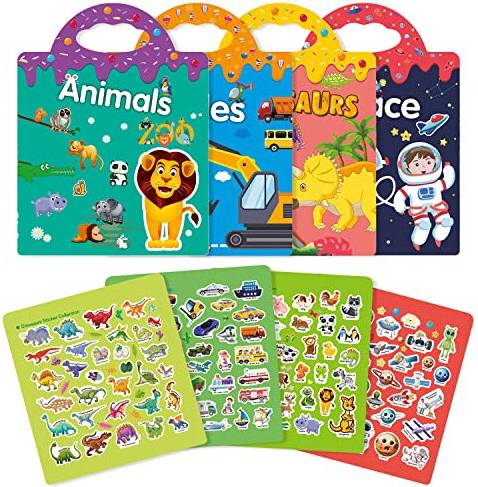 4 Pack Reusable Dinosaur Sticker Books