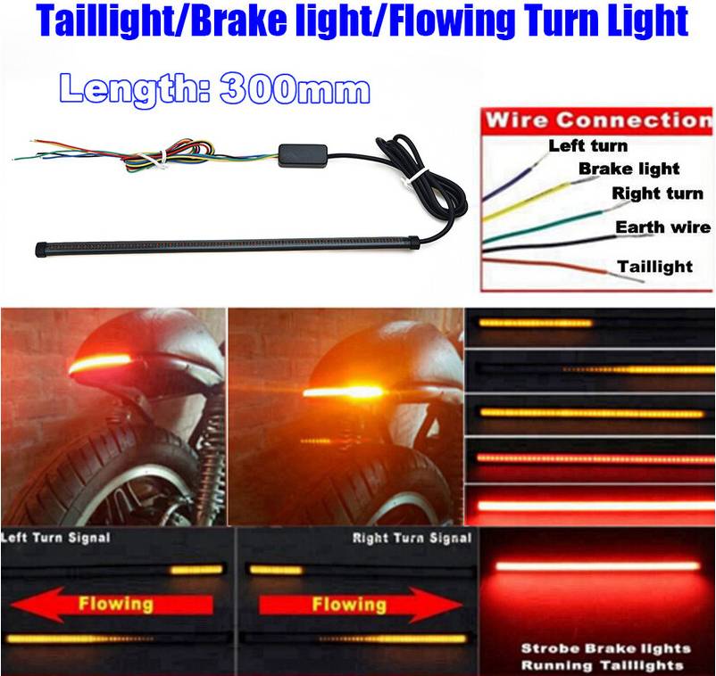 30cm Motorcycle Sequential Switchback LED Tail Brake Turn Signal Strip