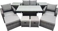 Height adjustable deck Fimous 8-Seater Height Adjustable Rising Table Patio Dining Set