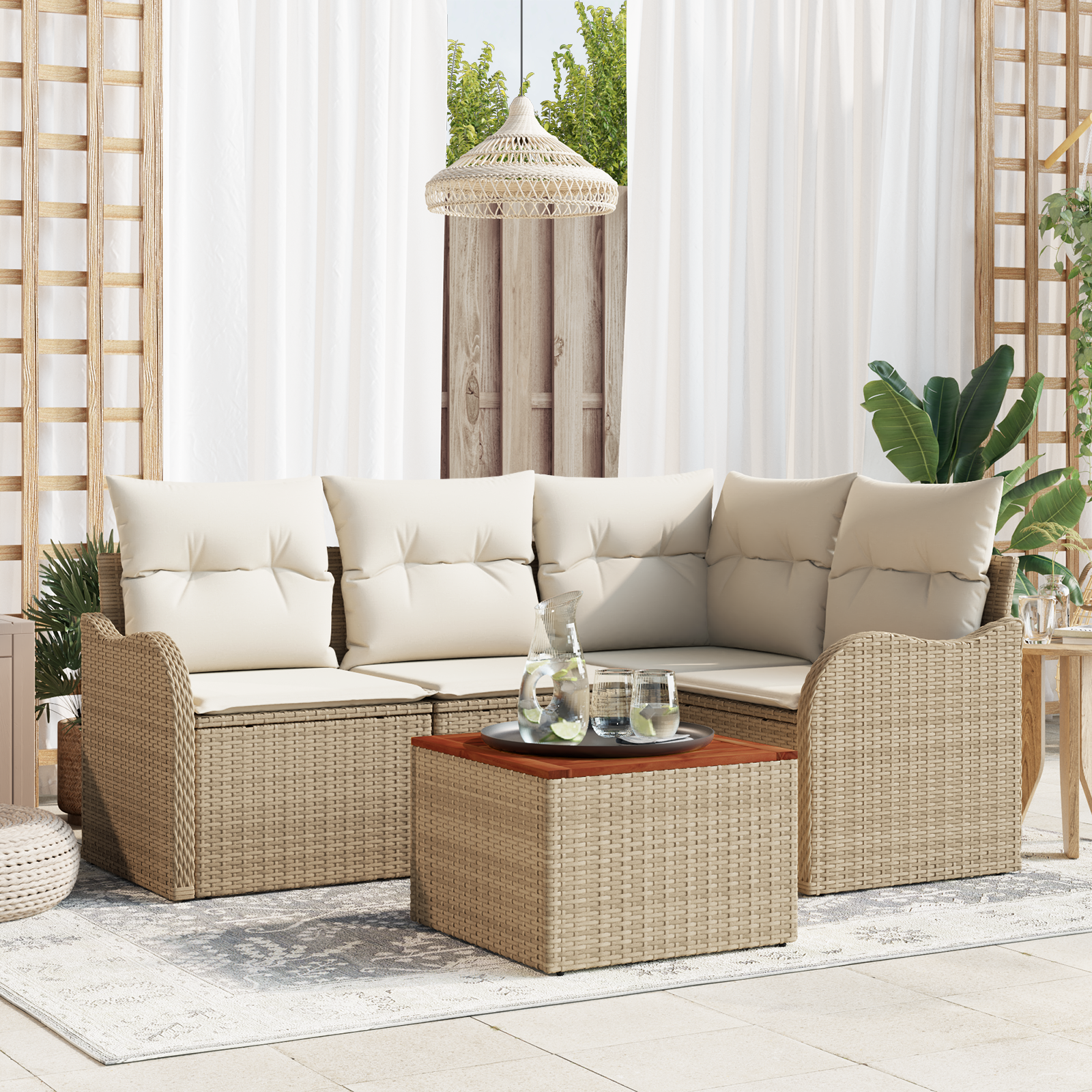 vidaXL Trädgårdsoff Set 5 Pcs Beige Vit Modulsoffa