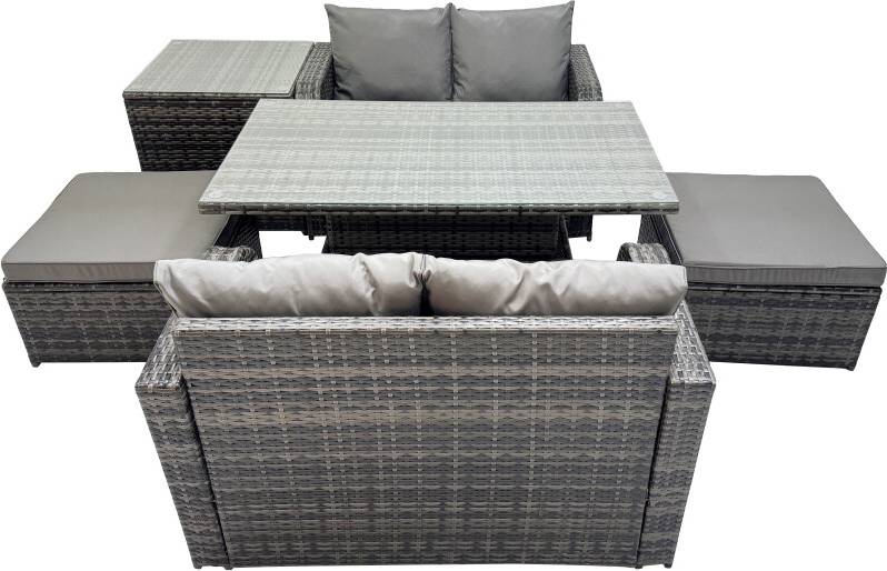 Height adjustable deck Fimous 6-Seater Height Adjustable Rising Table Patio Dining Set
