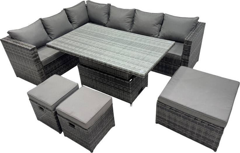 Height adjustable deck Fimous 9-Seater Height Adjustable Rising Table Patio Dining Set