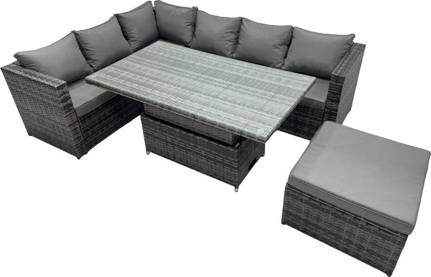 Height adjustable deck Fimous 7-Seater Height Adjustable Rising Table Patio Dining Set