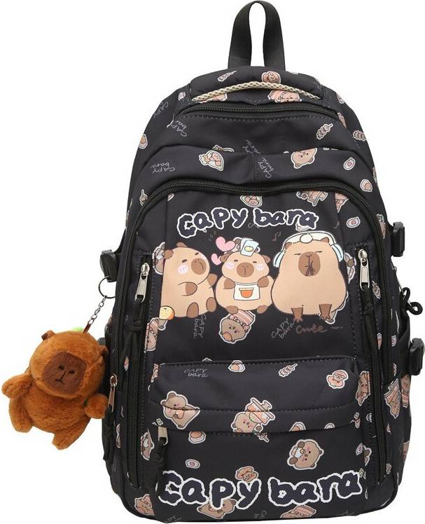Cartoon Pattern Capybara Large Capacity Backpack - Black