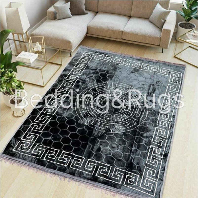 Large grey rugs for living room Greek Patterned Teddy Rug 160x230 Grey
