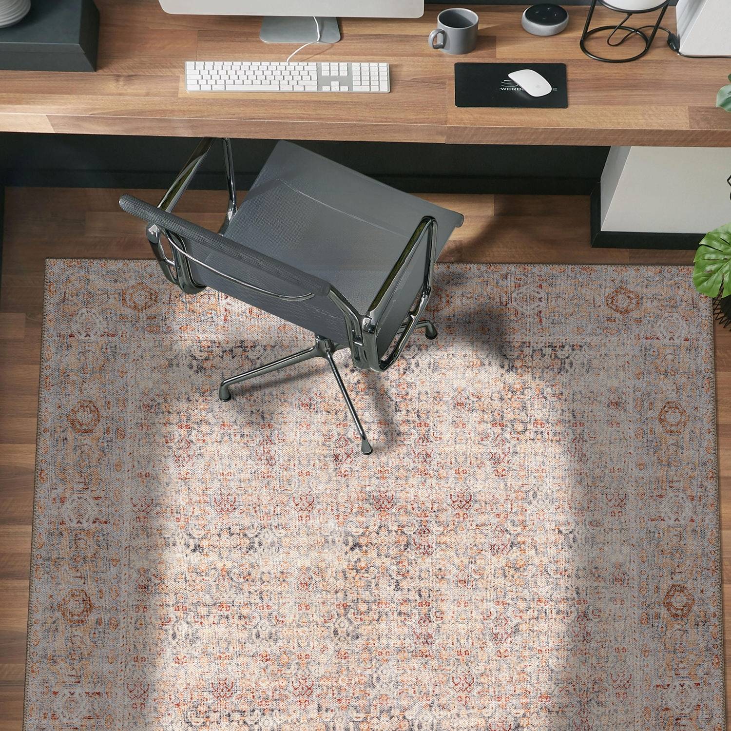 World Rug Gallery Terracotta Floral Washable