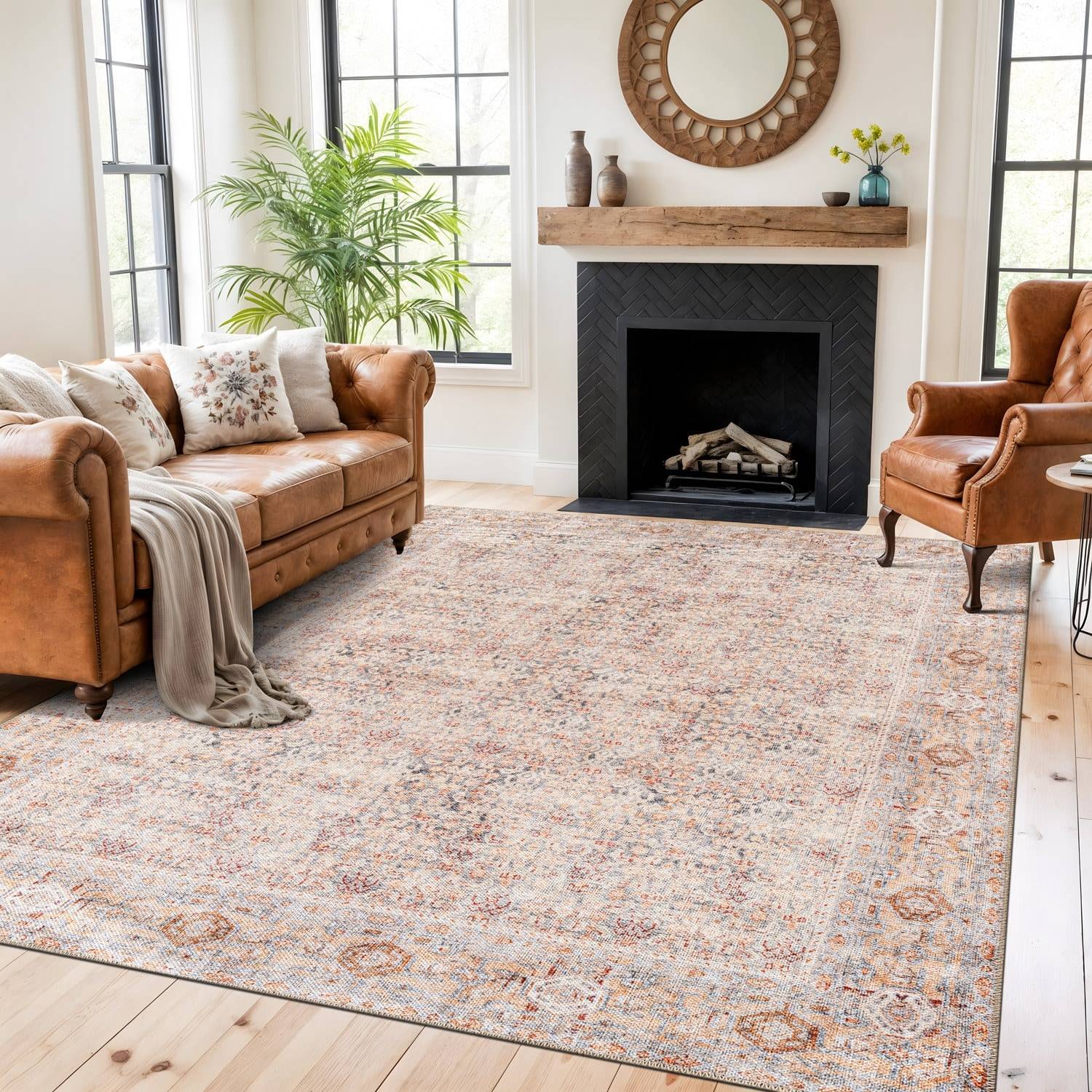 World Rug Gallery Terracotta Floral Washable