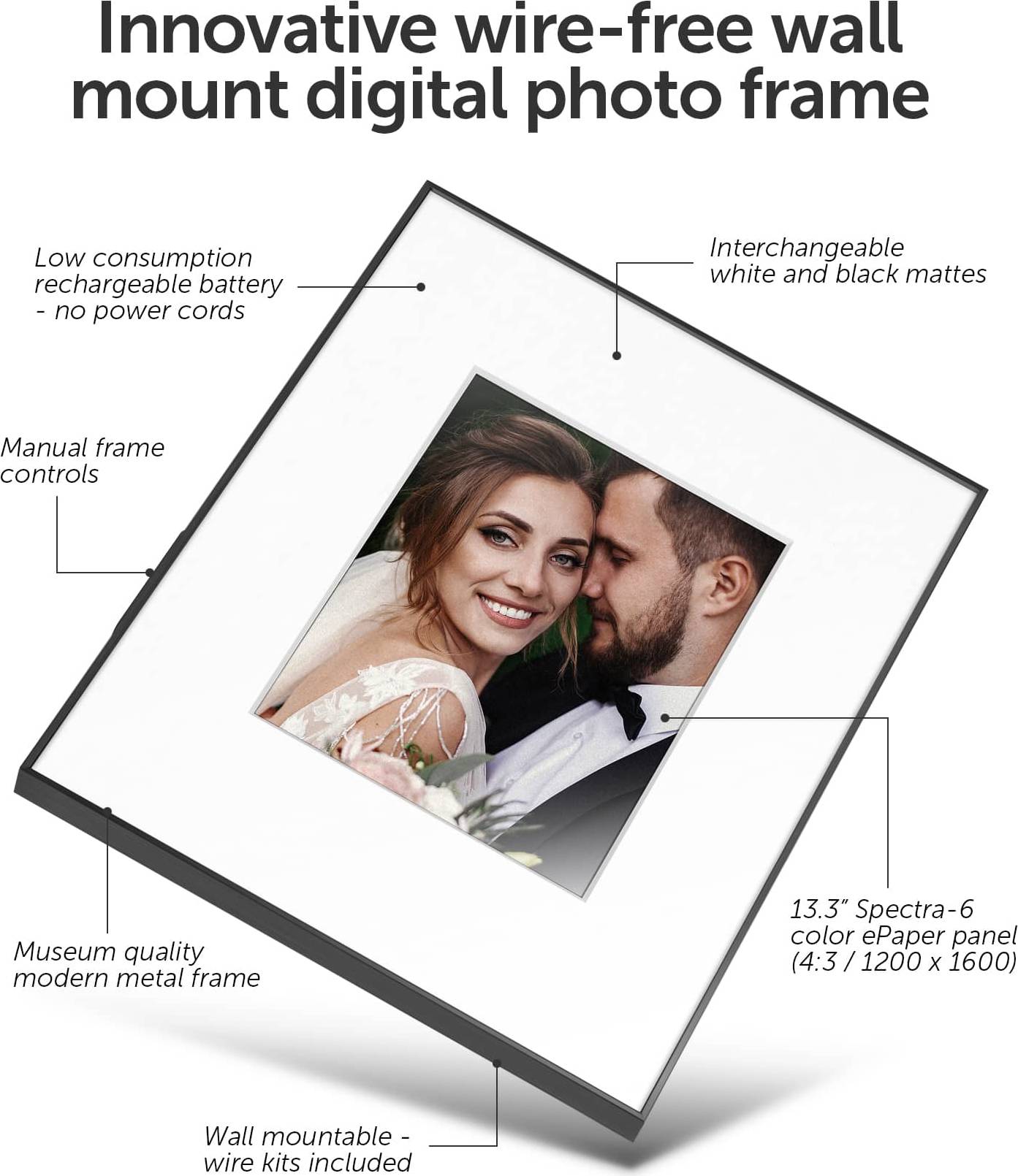 Aluratek 13.3 inch ePaper WiFi Digital Photo Frame