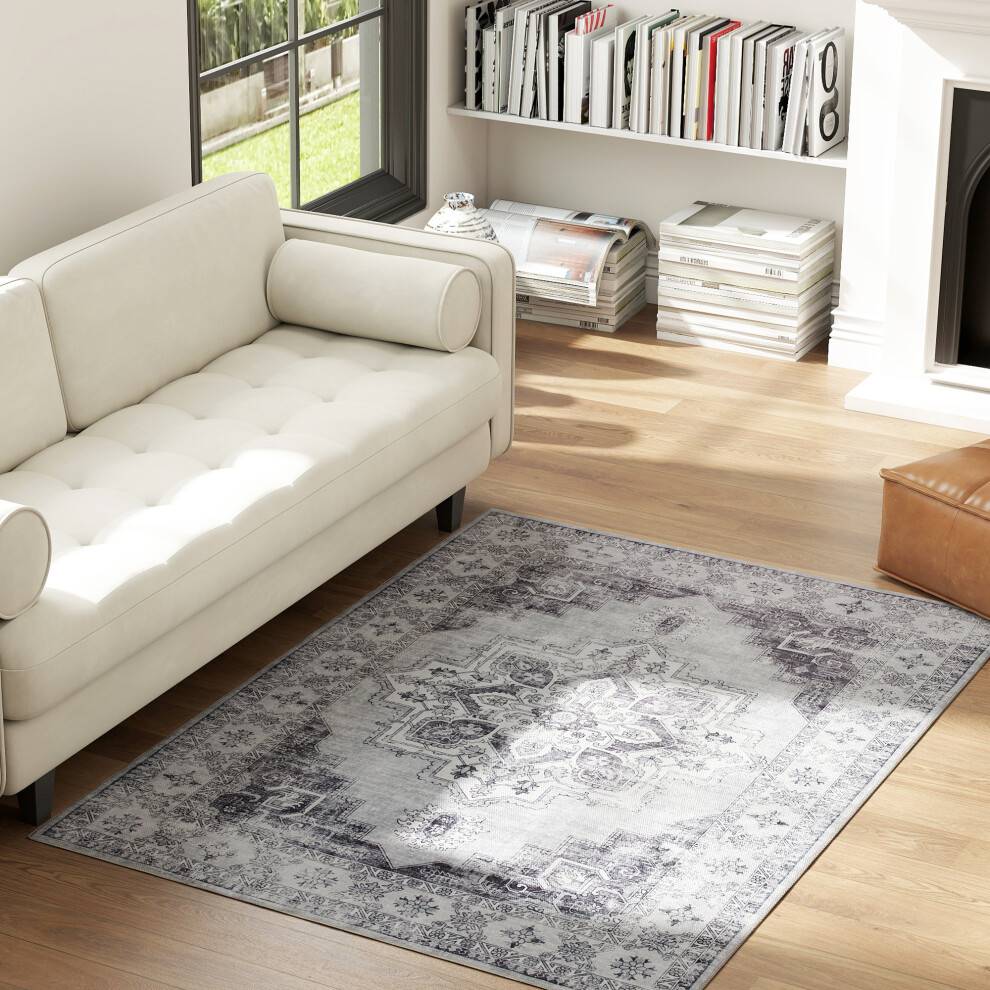 Homcom Flannel Non-Slip Washable Rug Grey