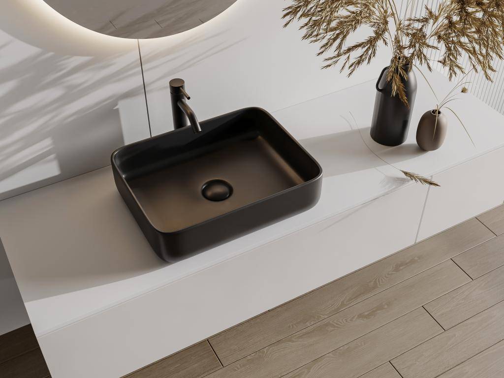 Vente-unique Juniko II Rectangular Ceramic Washbasin 50 x 30 Cm