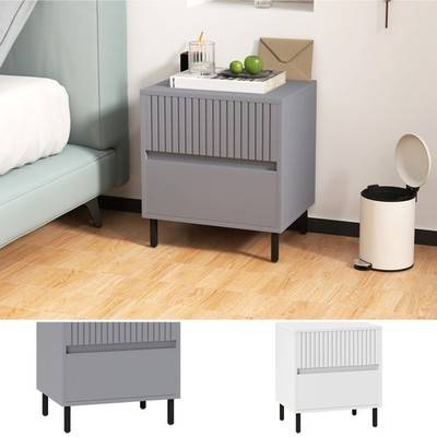 Homcom Simple Line Indented Two-Drawer Bedside Table