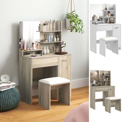 Vanity dressing table with mirror Homcom Vanity With Mirror And Cushioned Stool Dressing Table