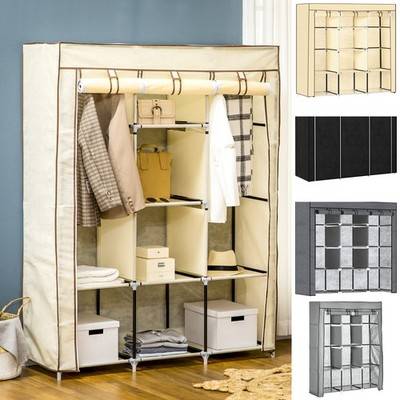 Homcom Portable Fabric With 2 Hanging Rails Wardrobe