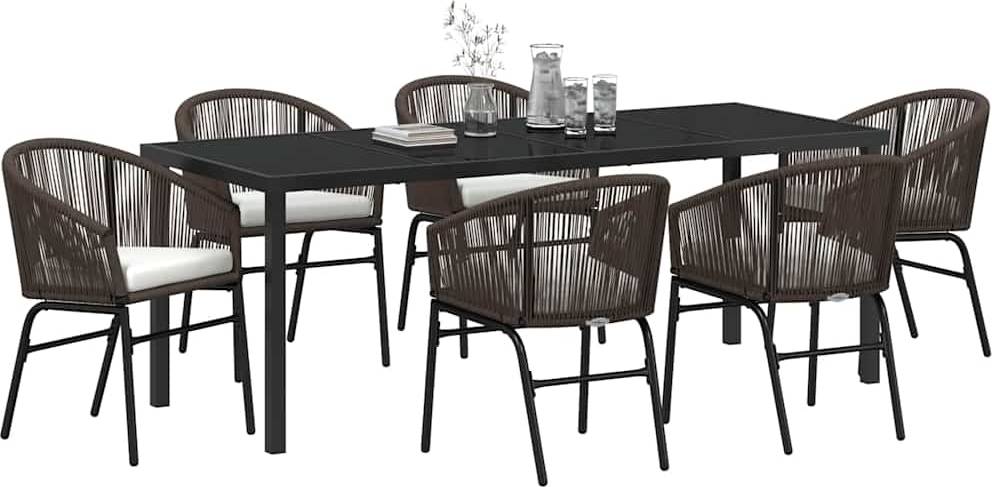 vidaXL 7 Delars Trädgårds Brun Poly Rattan Matgrupp