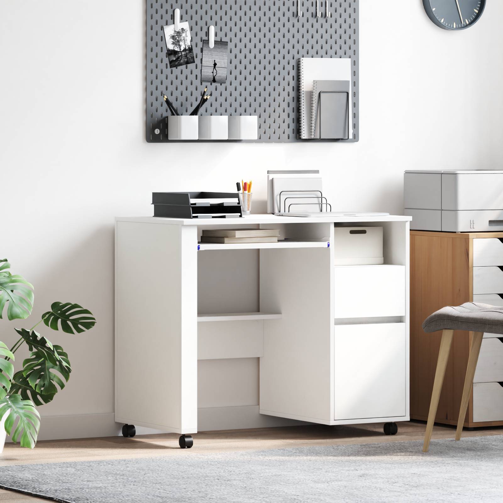 vidaXL White Computer With Drawers Writing Desk