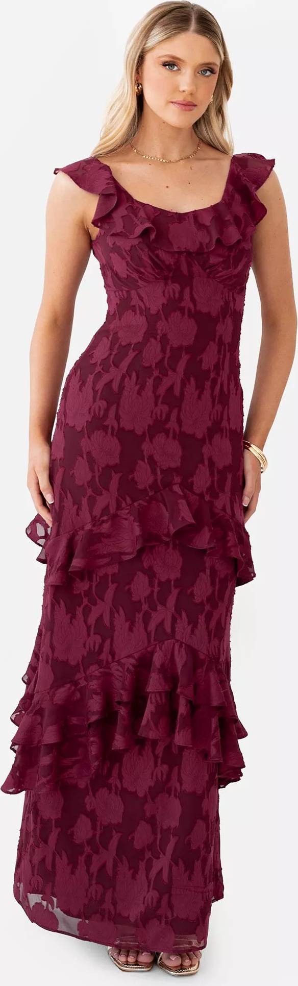Anaya With Love Tie Back Ruffle Maxi Dress - Dark Raspberry