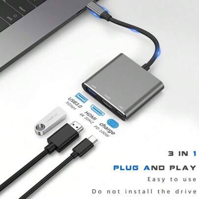 Usb c multiport adapter Shein 3 In 1 USB C To Multiport Adapter