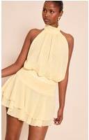 PrettyLittleThing Chiffon Ruched High Neck Top - Lemon