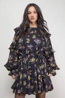 Oasis Printed Ruffle Batwing Sleeve Mini Dress - Multi