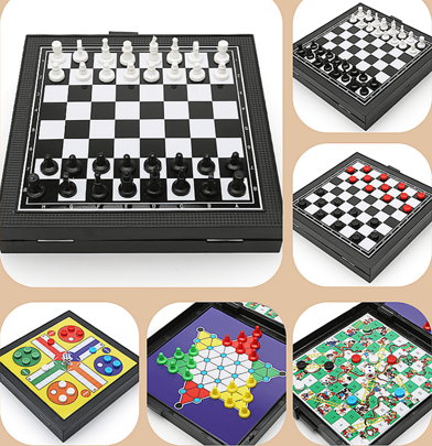 5-In-1 Magnetic Portable Foldable Chess Board Game Set