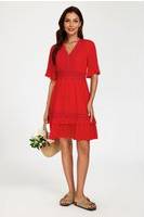 FS Collection V Neck Lace Mini Dress - Red