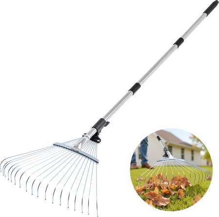 VEVOR Leaf Rake 18 Metal Tines Adjustable Garden Rake