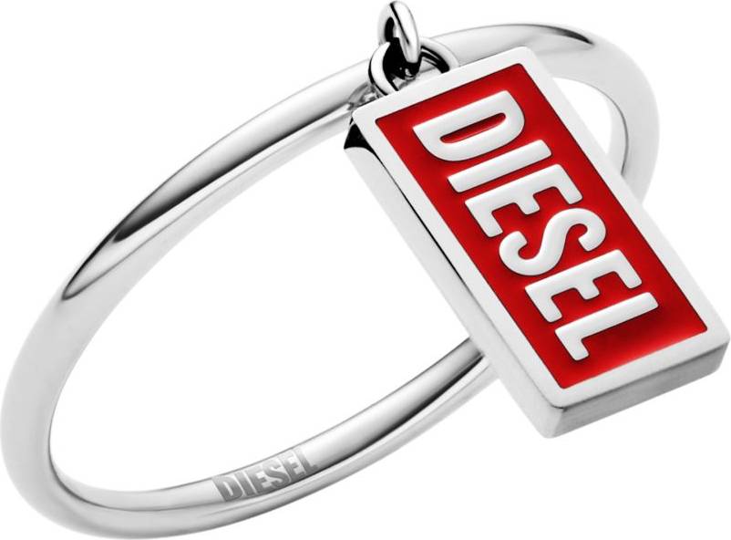 Diesel Bague Avec Breloque Logo Acier Inoxydable - Rouge