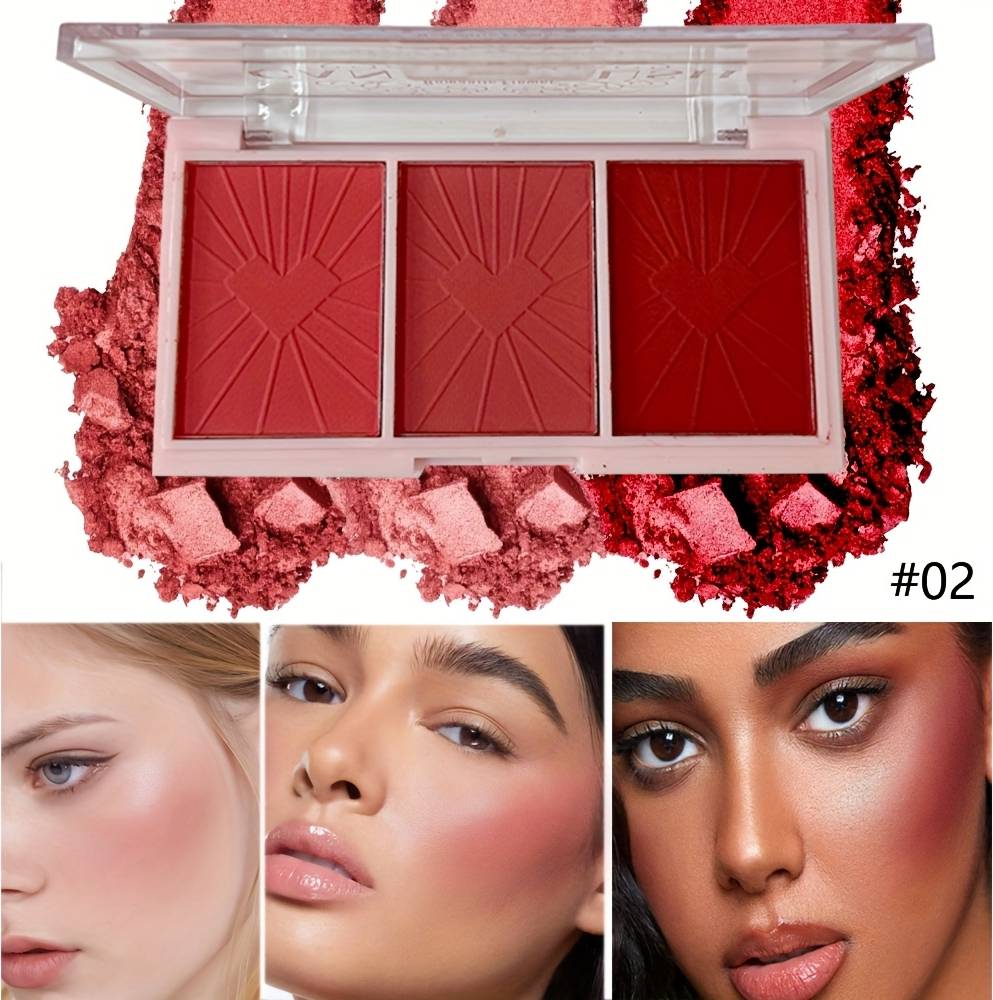 Temu 3-Color Blush Powder In Red Brown And Light Pink