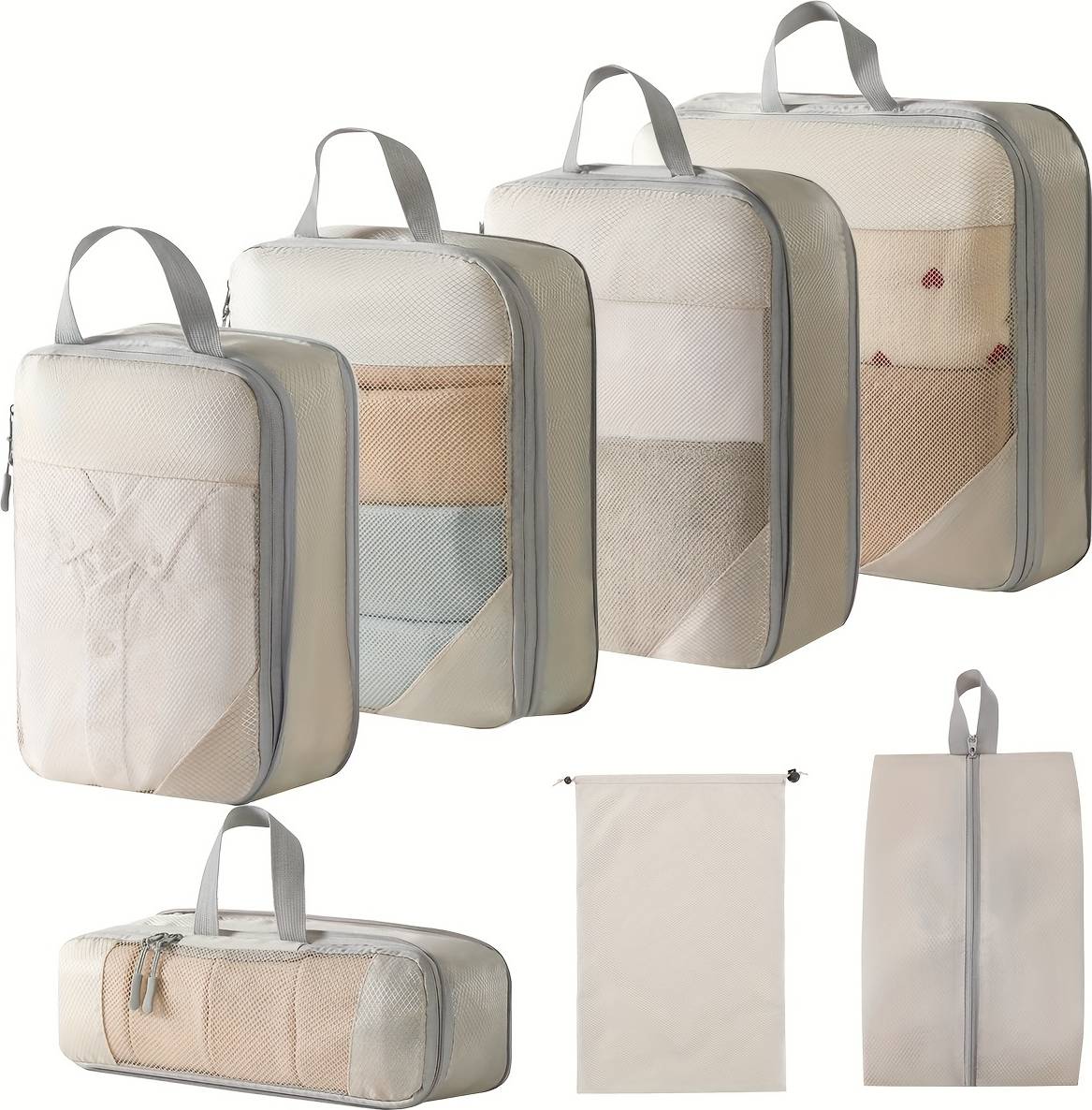 Temu 7 Pcs Solid Color Compression Packing Cubes