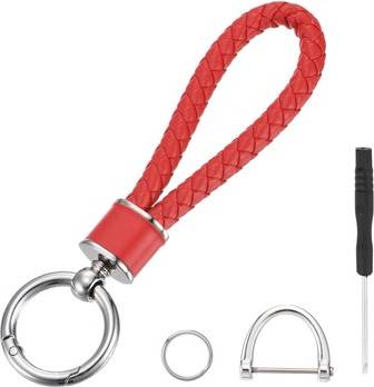 Uxcell Weave Braided Rope Leather Key Chain Ring - Red