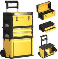 Homcom 3-Tier Tool Box With Wheels Yellow