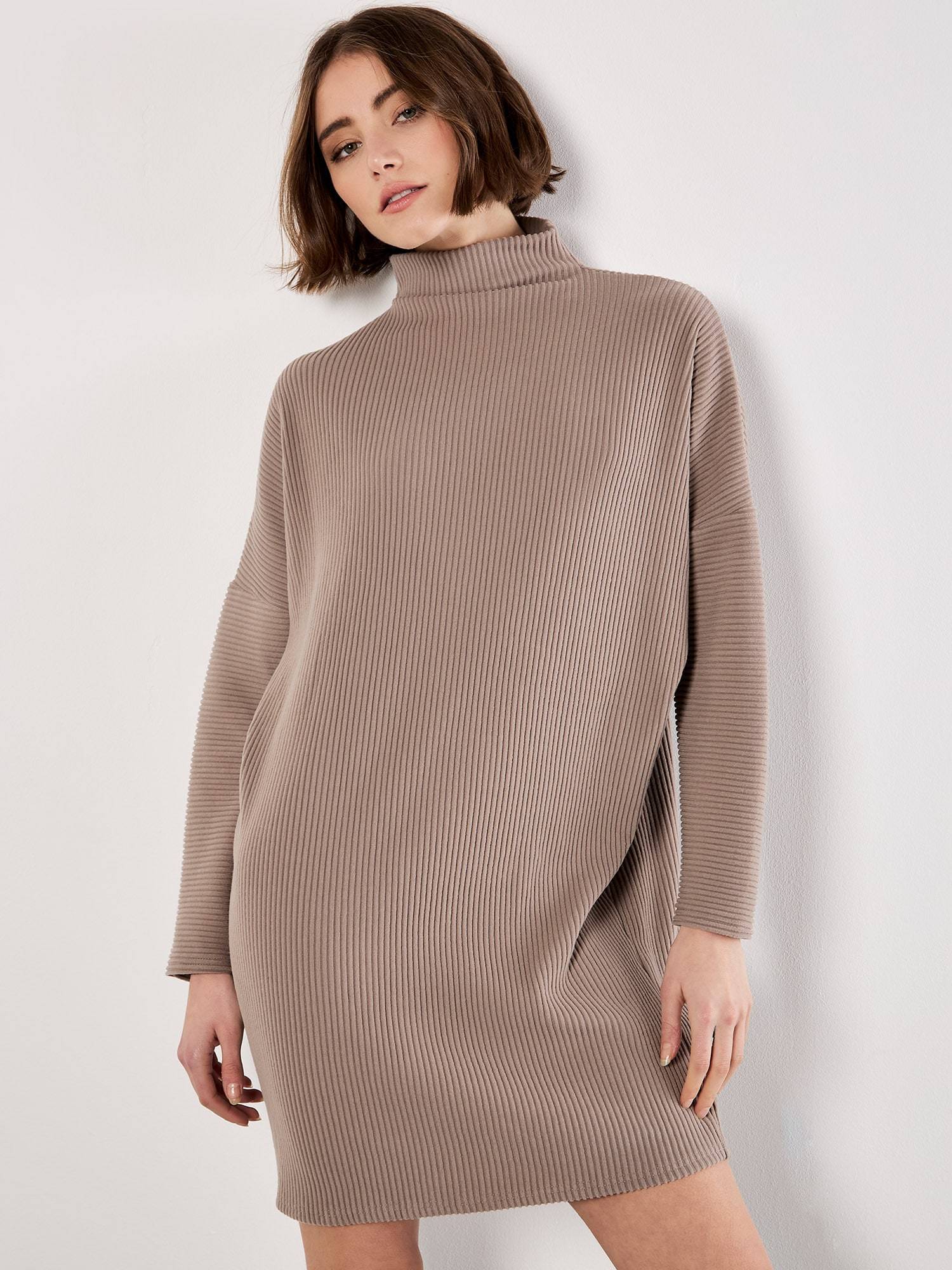 Apricot Ribbed Cocoon Mini Dress - Grey