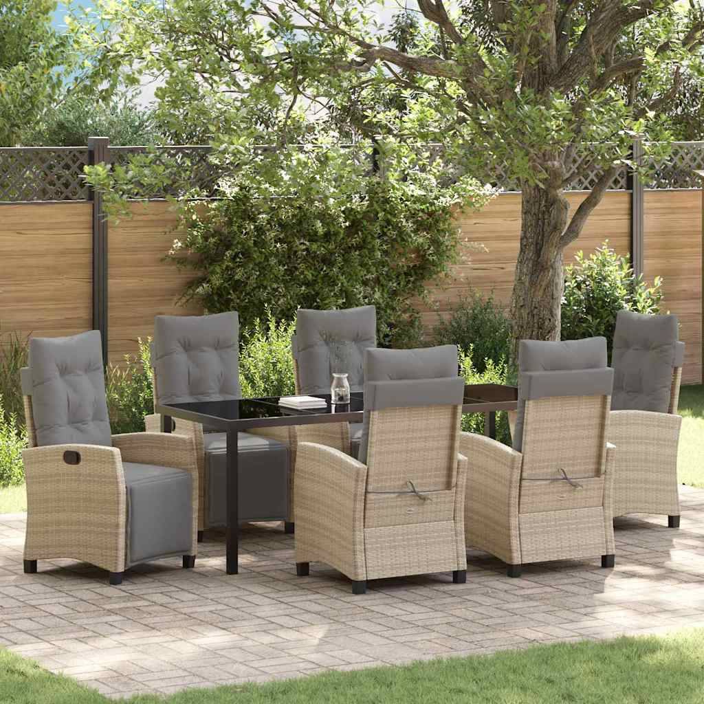 7 Delars Trädgårdsmatbord Set Beige Poly Rattan Matgrupp