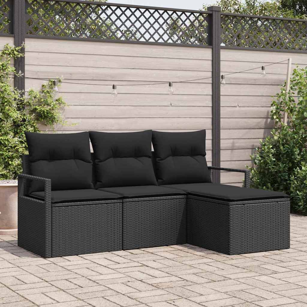 vidaXL Trädgårdsoffset 4 pcs Svart Poly Rattan Modulsoffa