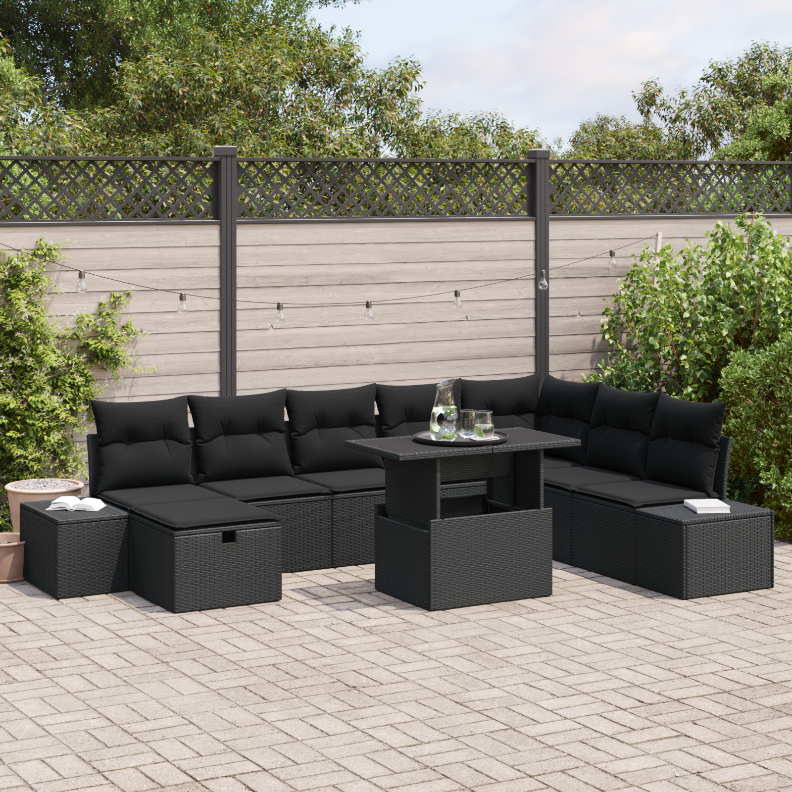 vidaXL Havesofa Sæt 11 pcs Sort Poly Rattan Modulsofa