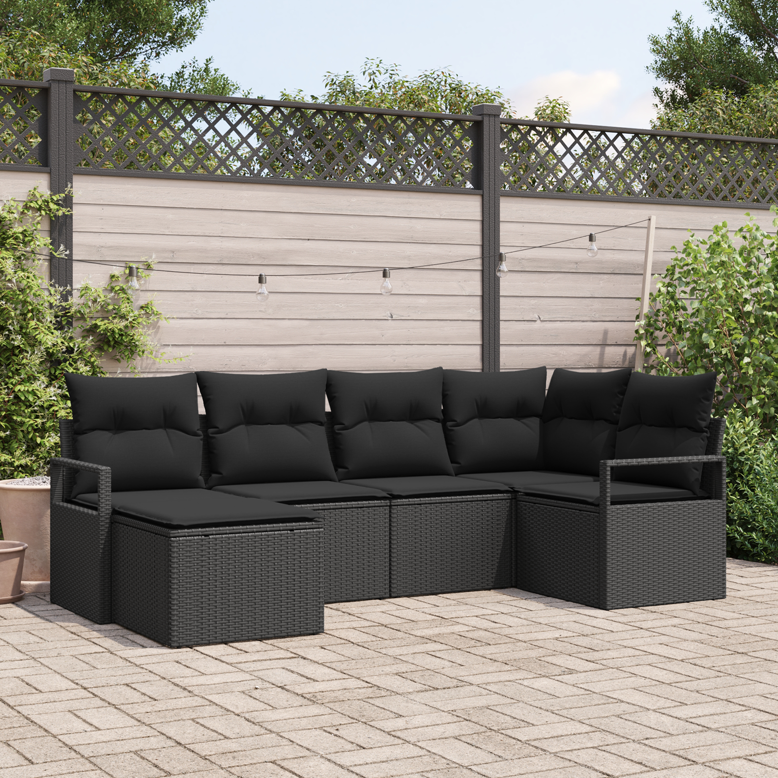vidaXL Trädgårdsoffset 6 Pcs Svart Poly Rattan Modulsoffa