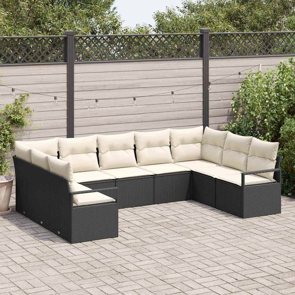 vidaXL Trädgårdsoffset 9 Pcs Svart Poly Rattan Modulsoffa