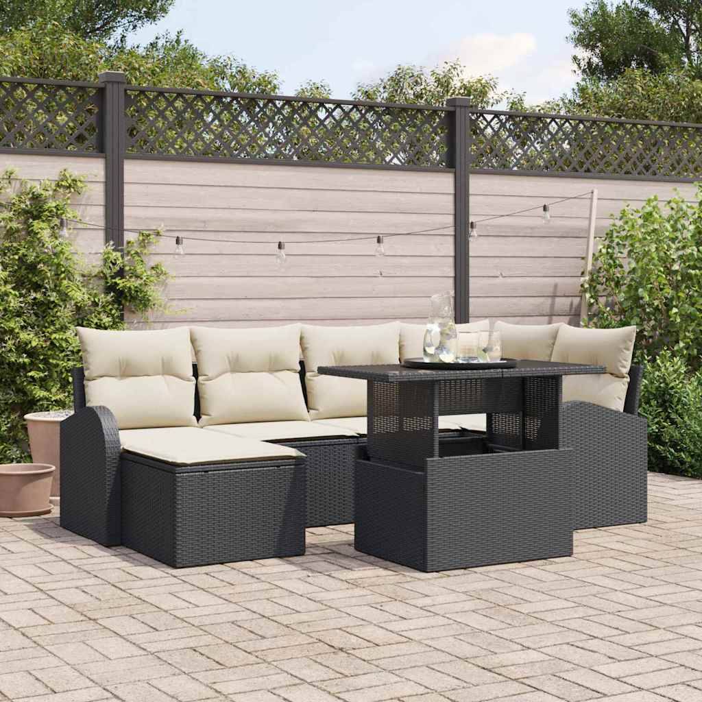 vidaXL Trädgårdsoffset Med Lagring 7 Pcs Svart Poly Rattan Modulsoffa