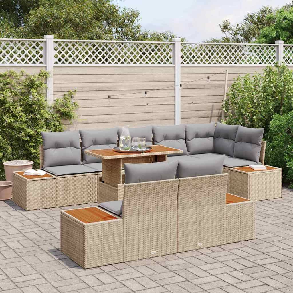 vidaXL Trädgårdsoffset Med Lagring 9 Pcs Beige Poly Rattan Modulsoffa