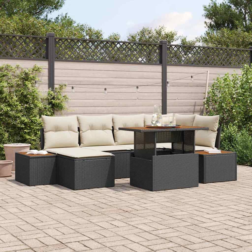 vidaXL Trädgårdsoffset Med Lagring 7 Pcs Svart Poly Rattan Modulsoffa