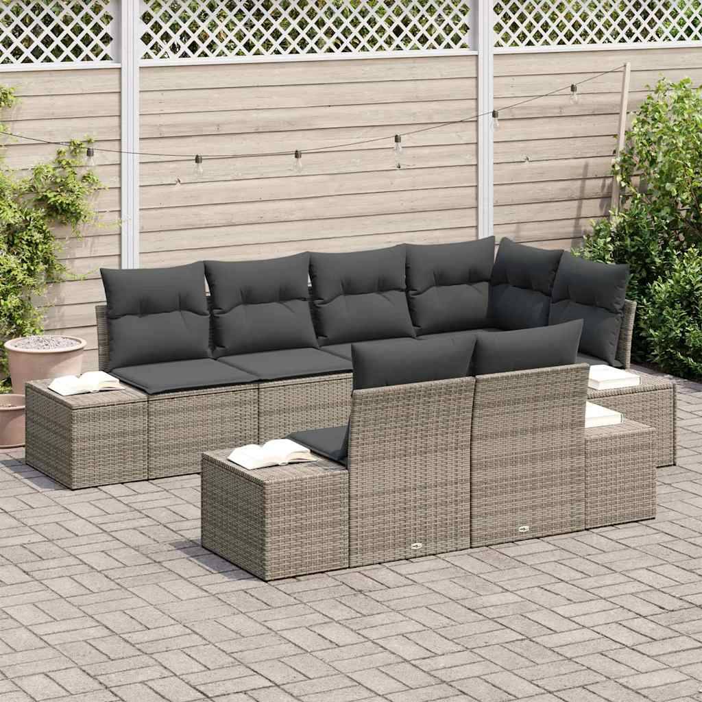 vidaXL Trädgårdsoffset 7 pcs Grå Poly Rattan Modulsoffa