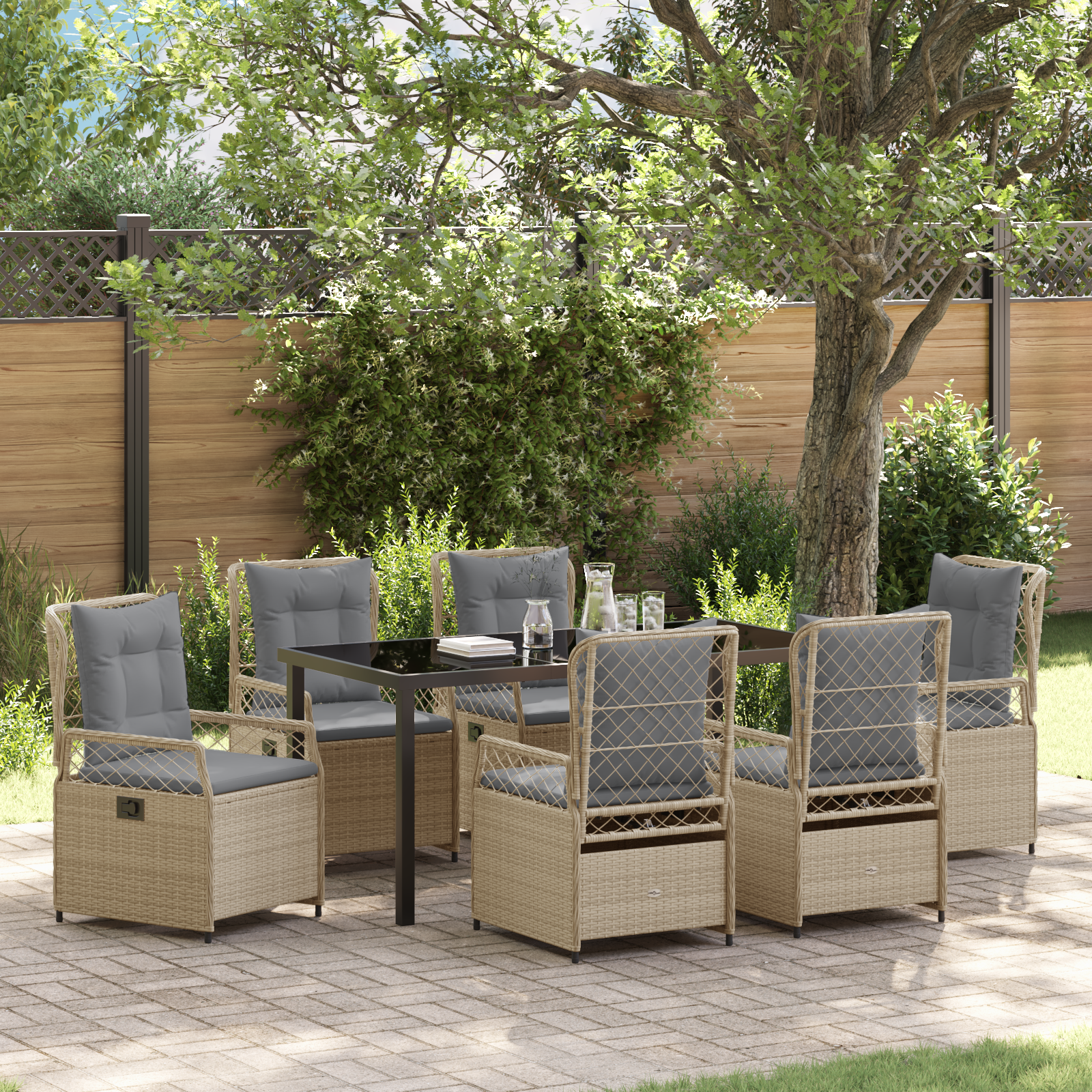 vidaXL 7 Delars Matbord Set Beige Poly Rattan Matgrupp
