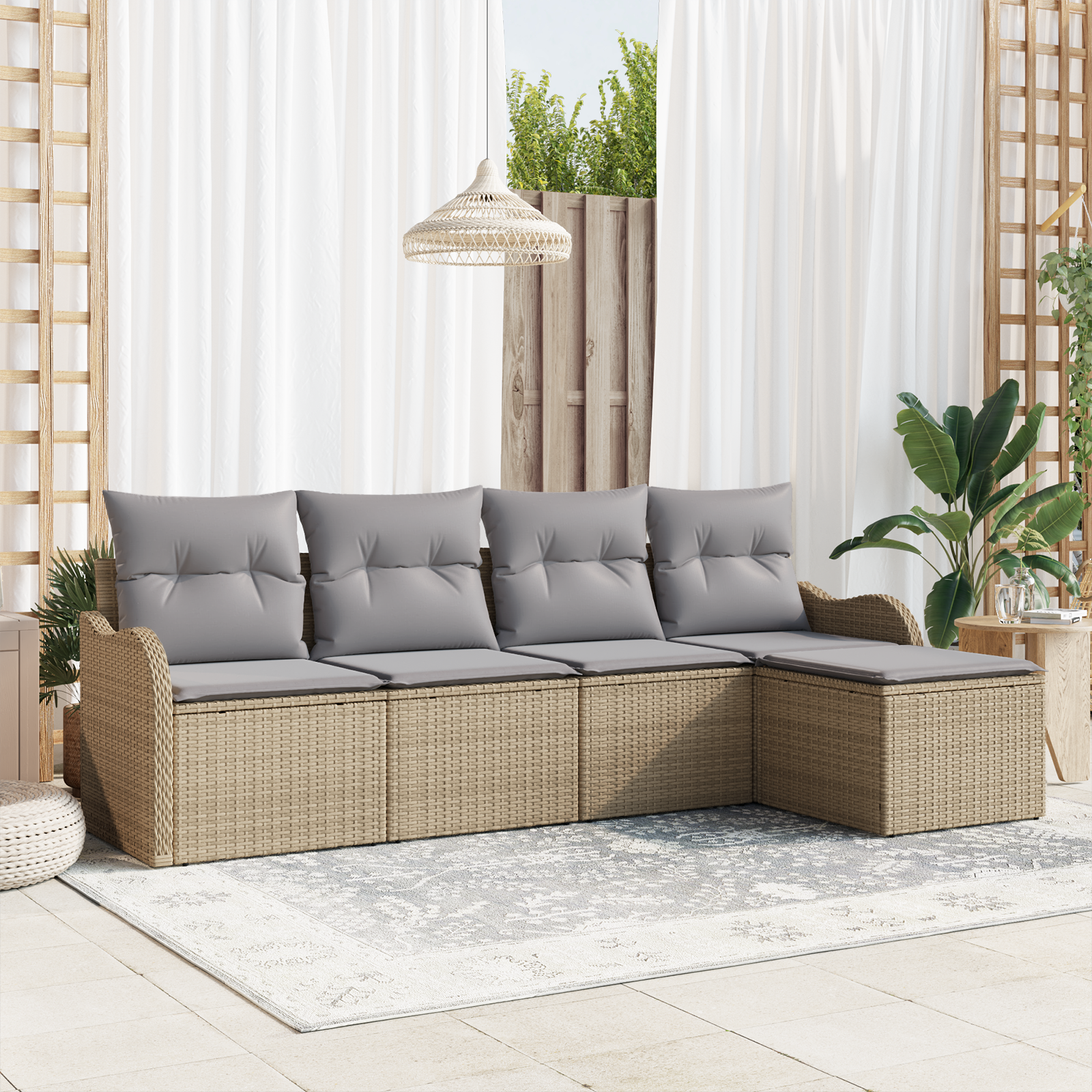 vidaXL Garten Sofa Set 5 Pcs Beige Poly Rattan Modulsofa